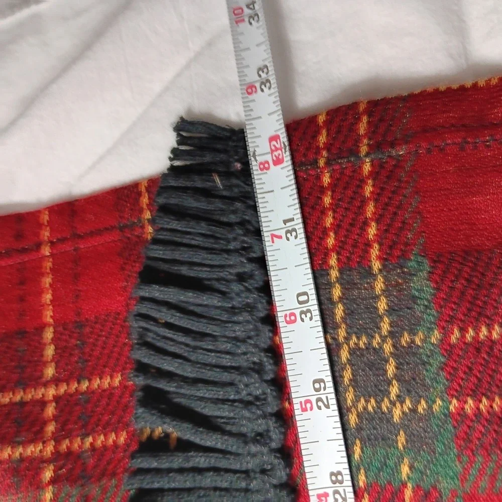Nina Leonard Skirt Sz L Scottish Plaid Costume Elastic Fringe Midi Slit EUC
